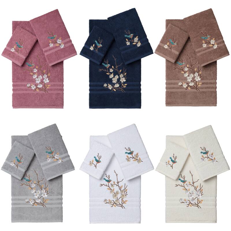 Authentic Hotel and Spa Turkish Cotton Blue Bird Embroidered 3 piece Towel Set