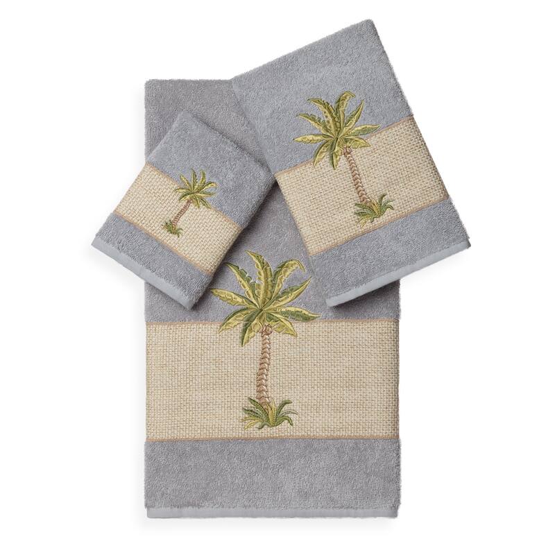 Authentic Hotel and Spa Turkish Cotton Palm Tree Embroidered 3 piece Towel Set - Grey