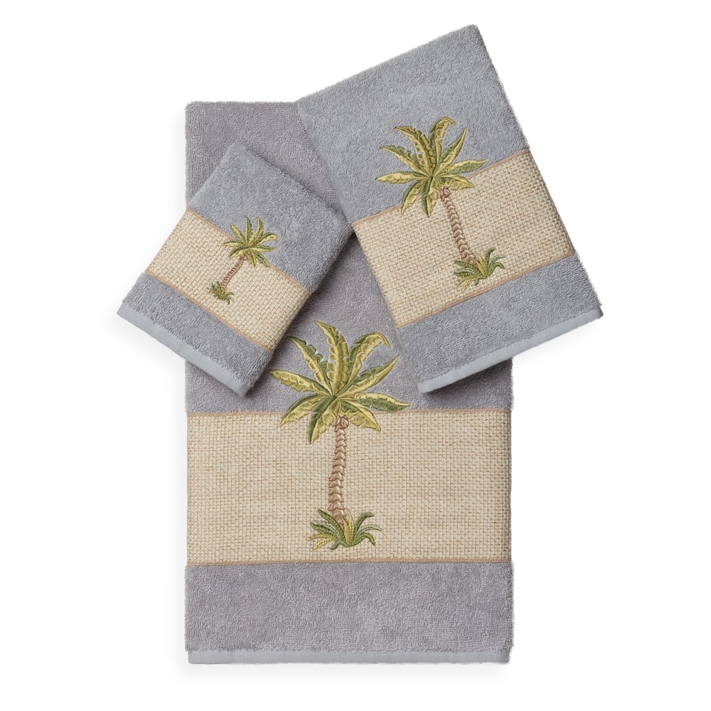 Authentic Hotel and Spa Turkish Cotton Palm Tree Embroidered 3 piece Towel Set