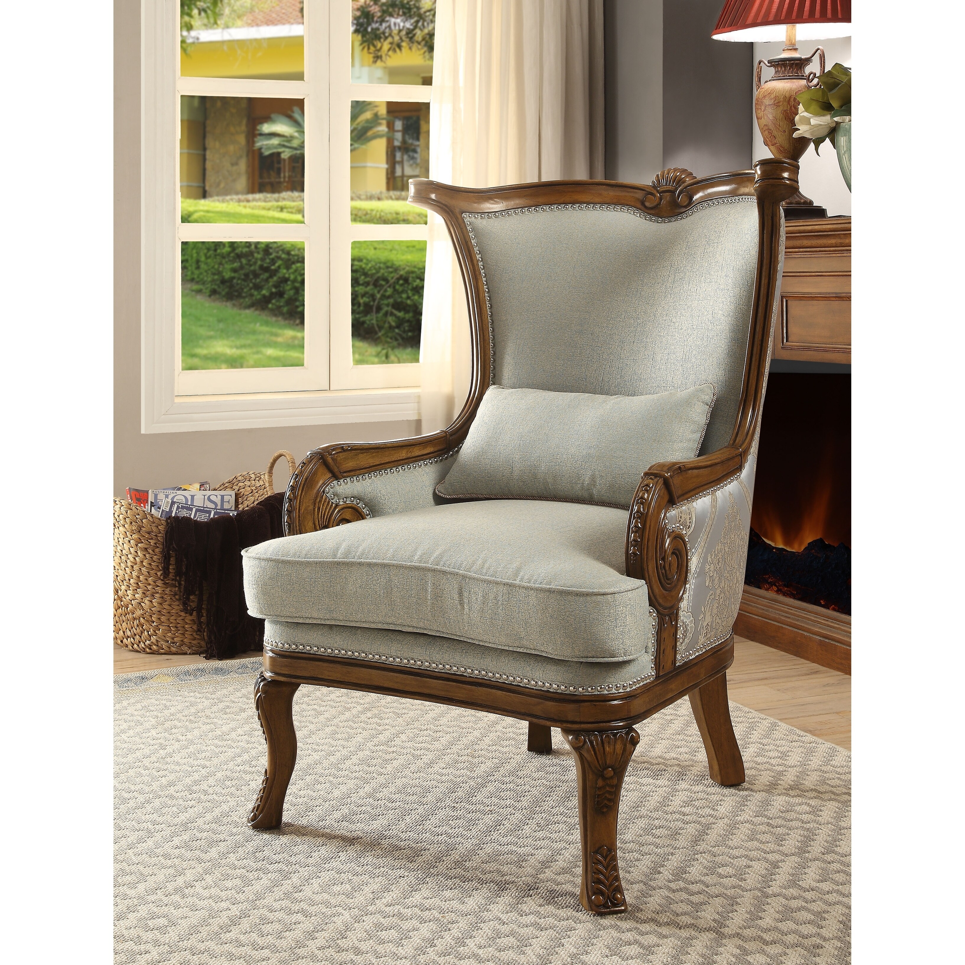 blue and brown accent chairs