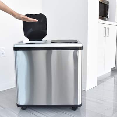 Halo 16 Gal Stainless Steel Sensor Recycle Bin Trash Can Wheels