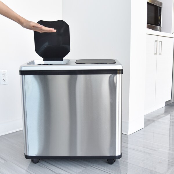 Halo 16 Gallon Dual Compartment Stainless Steel Sensor Recycle Halo 16 Gallon Dual Compartment Stainless Steel Sensor Recycle Bin Trash Can