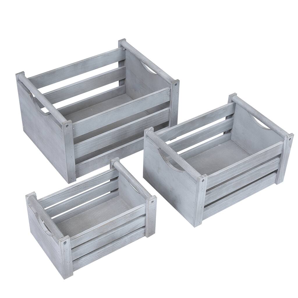 Set of 3 Whitewashed Wood & Iron Crates