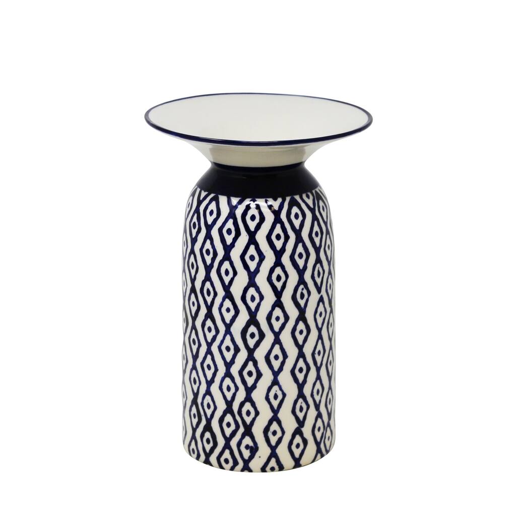 Ceramic Diamond Pattern Vase, Blue/White