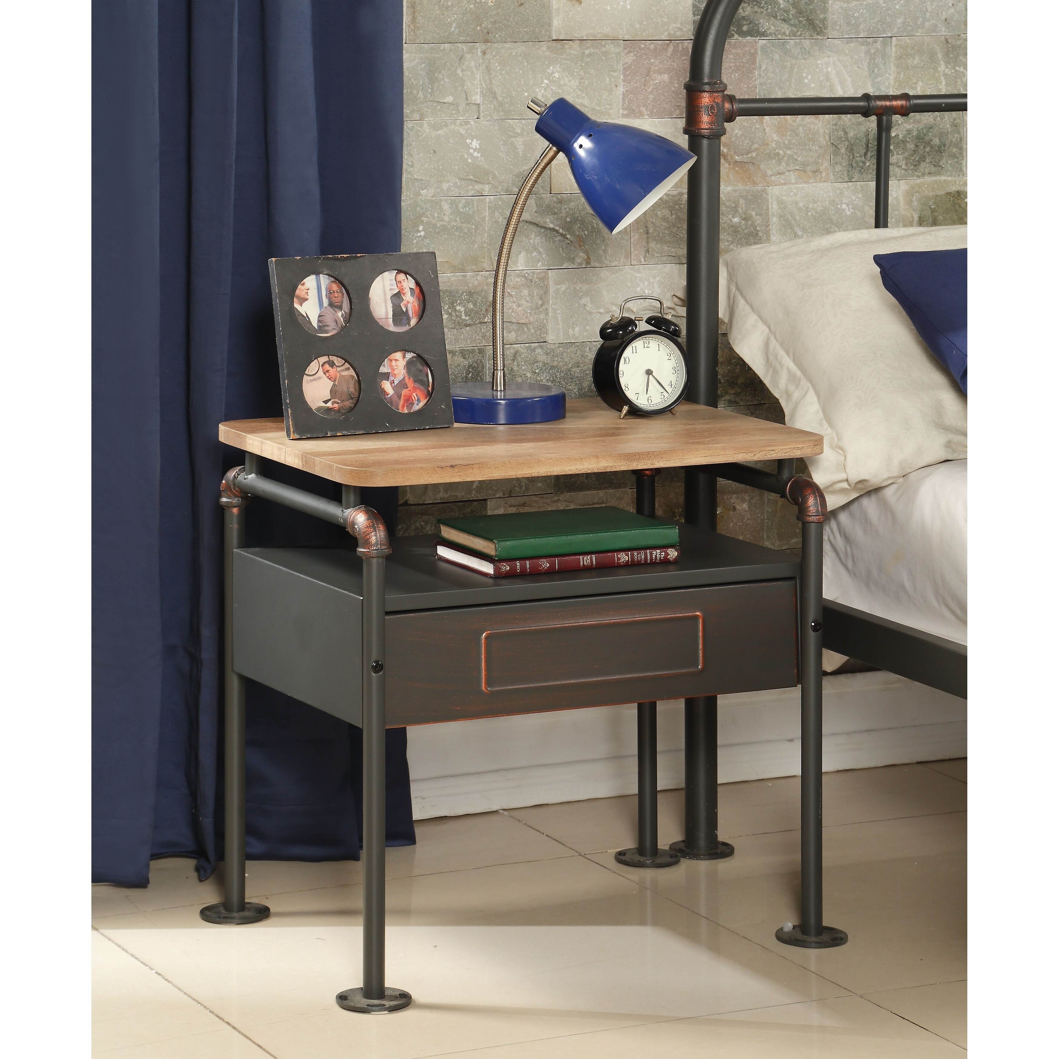 Shop Acme Nicipolis Nightstand In Sandy Gray And Antique Oak Overstock 18971348