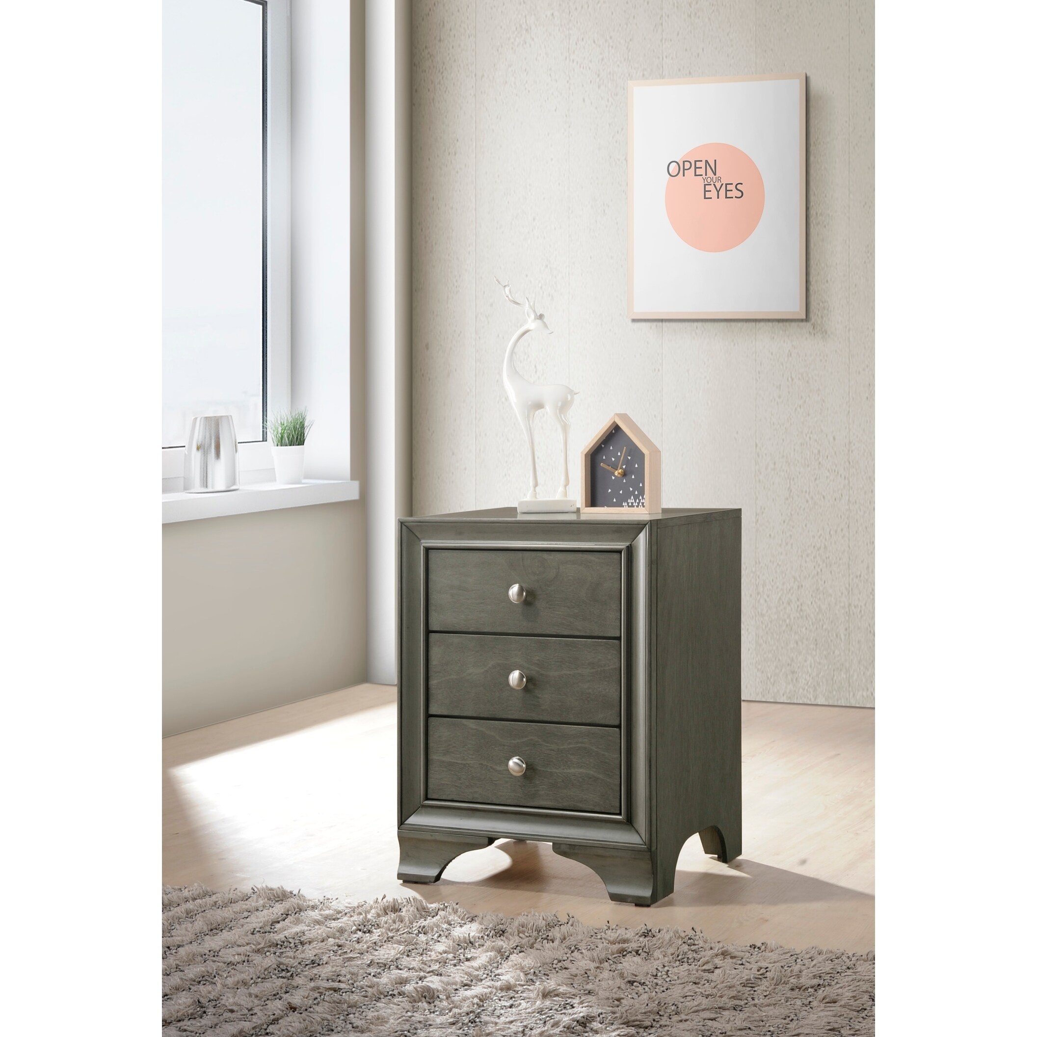 Shop Acme Blaise Nightstand In Gray Oak With 3 Drawers And Usb Port Overstock 18971354