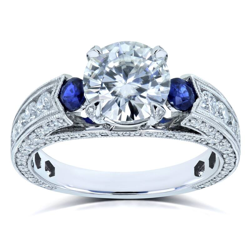 Kobelli 3.74 Carat Mixed Stone 14k Solid White Gold 3-Stone One-of-a-Kind Luna Ring - Size 8