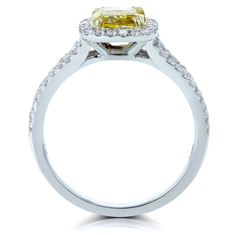 Kobelli 1.62 Carat Fancy Vivid Yellow Diamond GIA Certified 18k Solid Gold Cushion Halo Split Shank Judith Ring