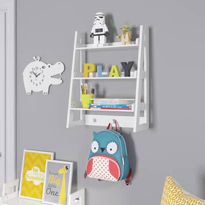 RiverRidge Wall Shelf with Hooks for Kids