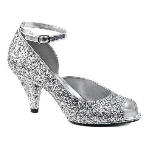 silver glitter pumps with ankle strap