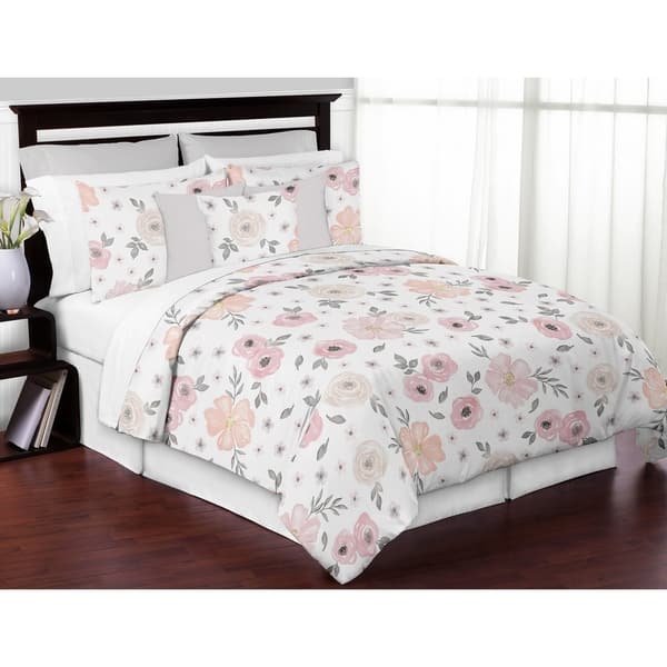 Shop Sweet Jojo Designs Blush Pink Grey And White Watercolor Floral Collection Girl 3 Piece Full Queen Size Comforter Set Overstock 19193848