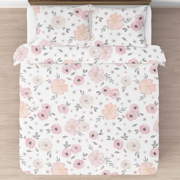 Sweet Jojo Designs Blush Pink Grey And White Watercolor Floral Collection Girl 3 Piece Full Queen Size Comforter Set Overstock 19193848