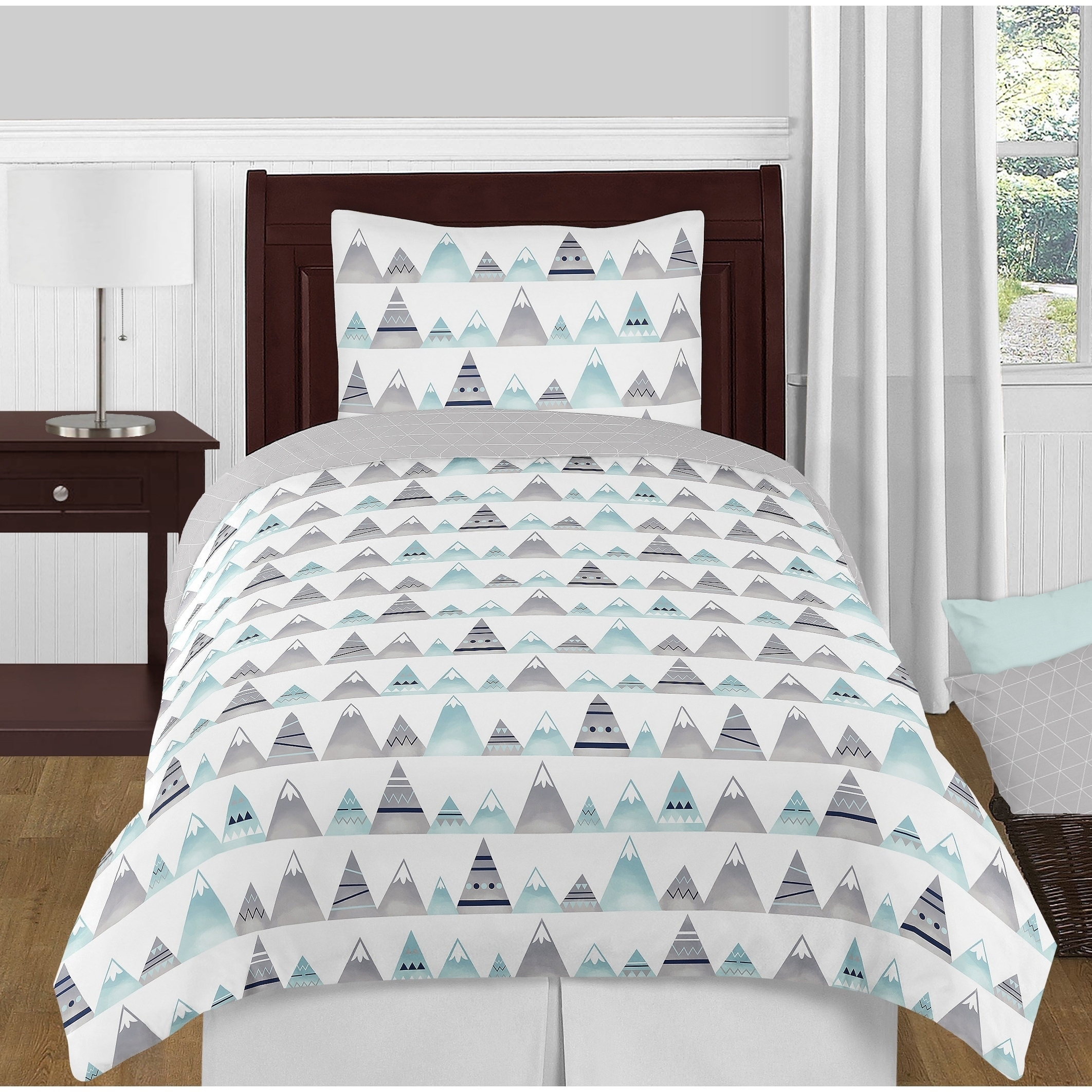 Grey and blue twin comforter sale