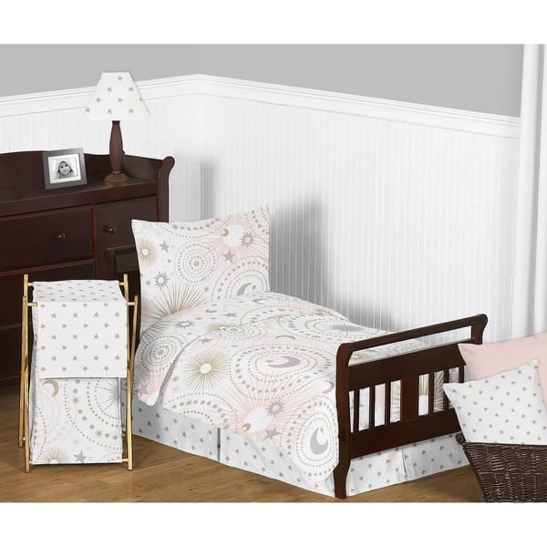 slide 2 of 5, Sweet Jojo Designs Blush Pink, Gold and Grey Star and Moon Celestial Collection Girl 5-piece Toddler-size Comforter Set