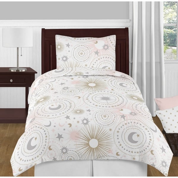 slide 2 of 4, Sweet Jojo Designs Blush Pink, Gold, Grey and White Star Moon Celestial Collection Girl 4-piece Twin-size Comforter Set