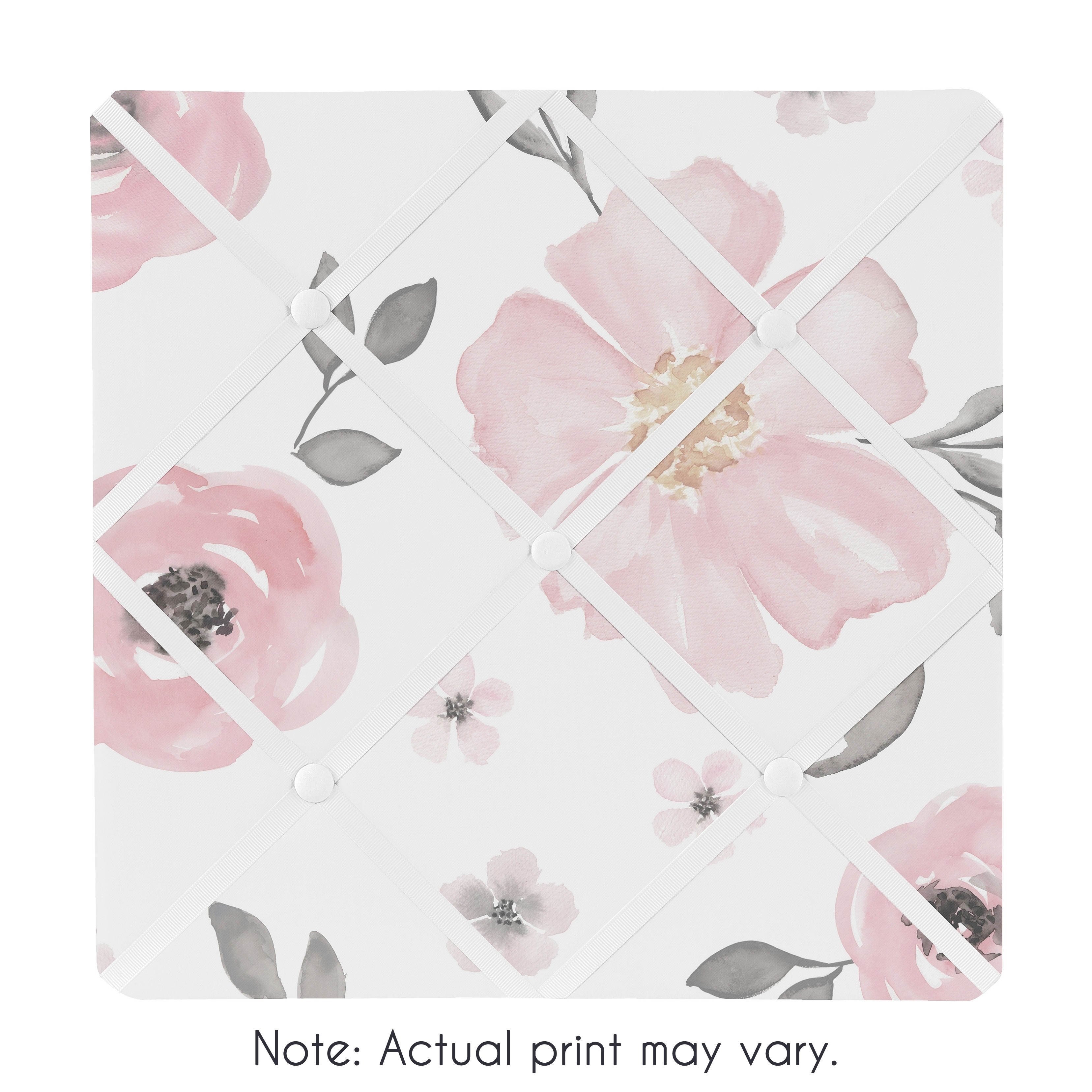 Sweet Jojo Designs Blush Pink, Grey and White Watercolor Floral Collection 13-inch Fabric Memory Photo Bulletin Board