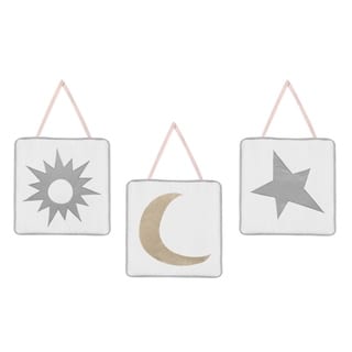 Sweet Jojo Designs Blush Pink, Gold, Grey and White Star and Moon Celestial Collection Wall Hangings (Set of 3)
