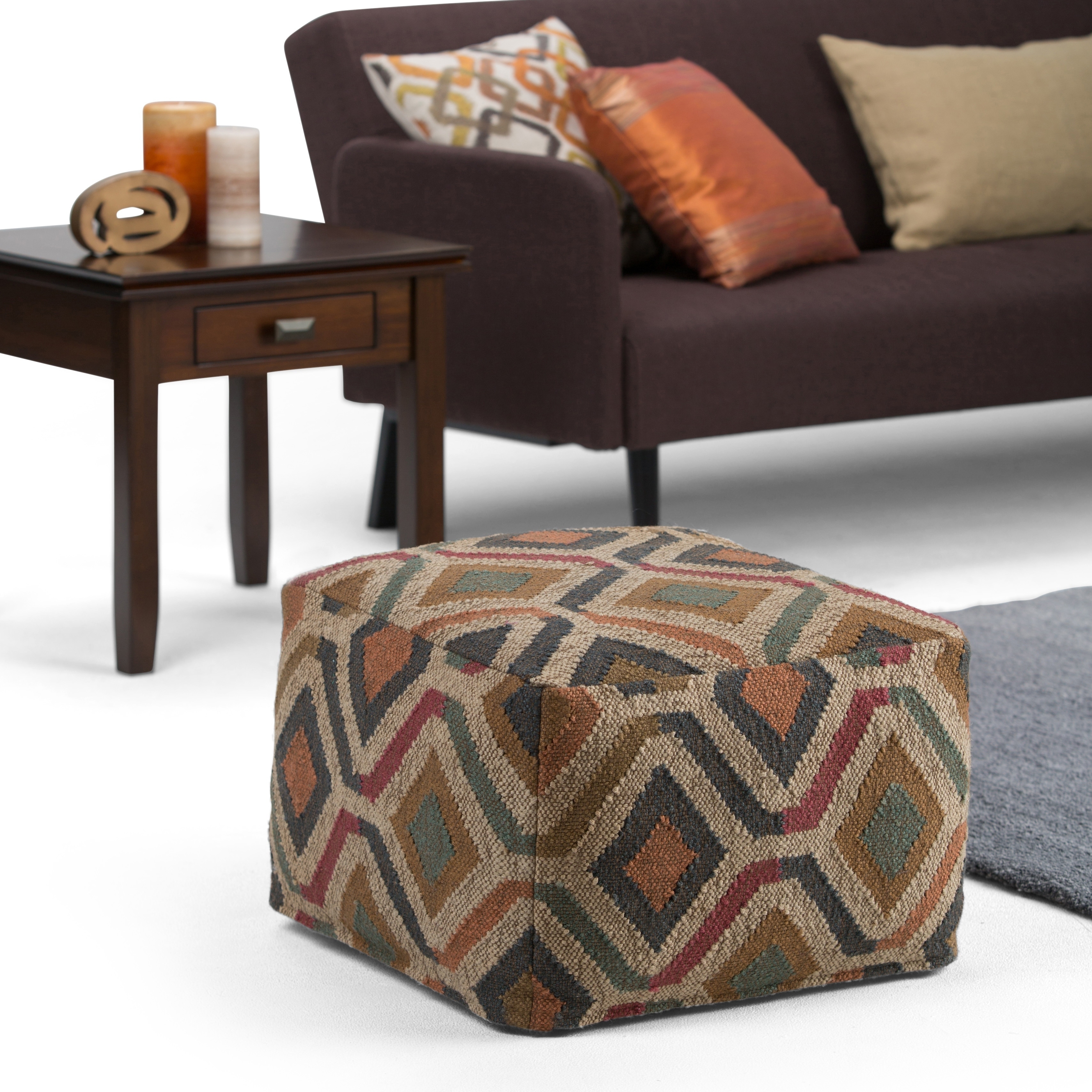 Wyndenhall Mirella Transitional Square Pouf In Kilim Patterned Jute Overstock 19204537