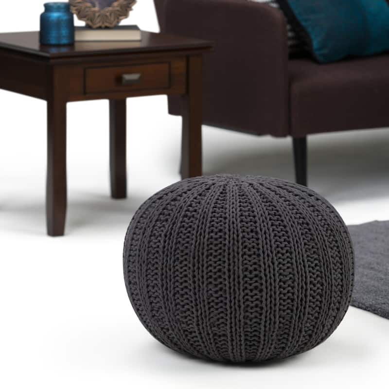 WYNDENHALL Grandville Boho Round Hand Knit Pouf - Slate Grey