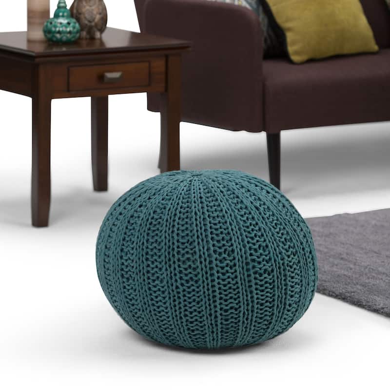 WYNDENHALL Grandville Boho Round Hand Knit Pouf - Teal