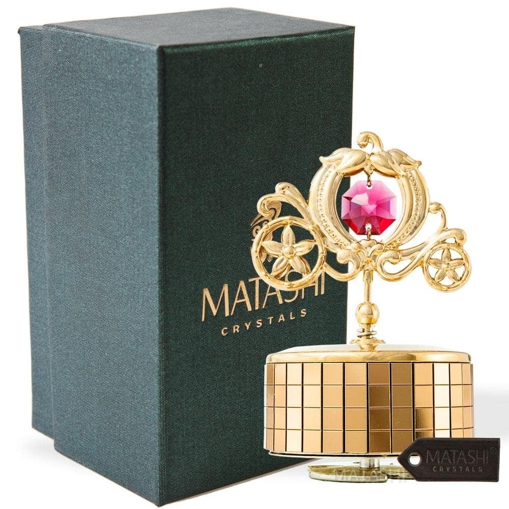 Princess Carriage Music Box Love Story Table Top Ornament w/ Matashi Crystals Home, Bedroom Decor