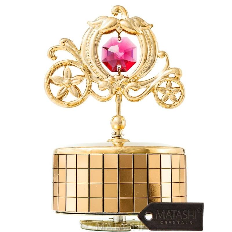 Princess Carriage Music Box Love Story Table Top Ornament w/ Matashi Crystals Home, Bedroom Decor