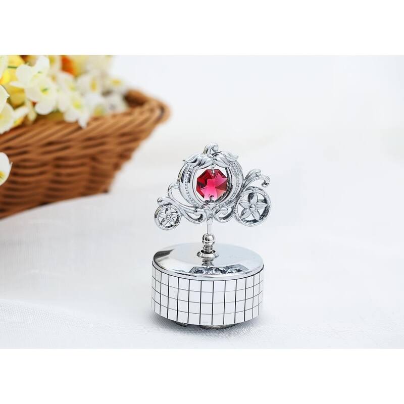 Princess Carriage Music Box Love Story Table Top Ornament w/ Matashi Crystals Home, Bedroom Decor
