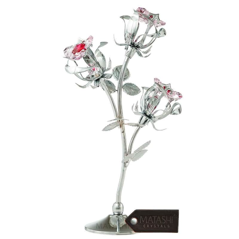 Matashi Rose Flower Tabletop Ornament w/ Red & Pink Matashi Crystals--3 color options (Gold, Rose Gold, Silver)
