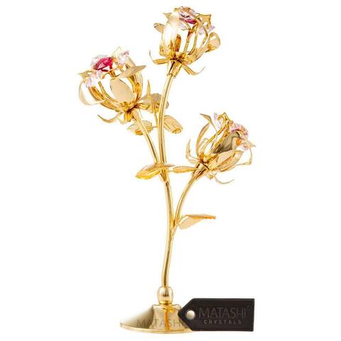 Matashi Rose Flower Tabletop Ornament w/ Red & Pink Matashi Crystals--3 color options (Gold, Rose Gold, Silver)