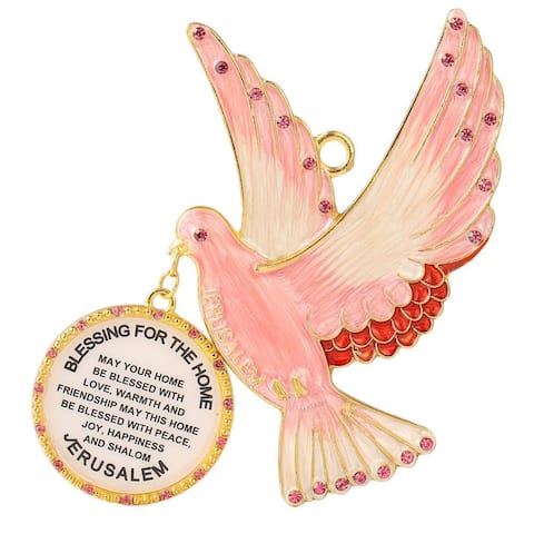 English Judaica Pink Dove Home Blessing Hanging Wall Ornament w/ Matashi Crystals