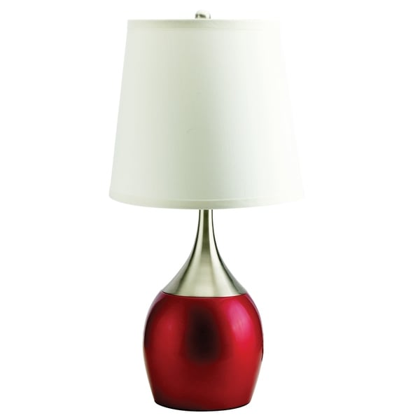 Home Source Viola Table Lamp with White Drum Lamp Shade, Chrome and Red Metal Base
