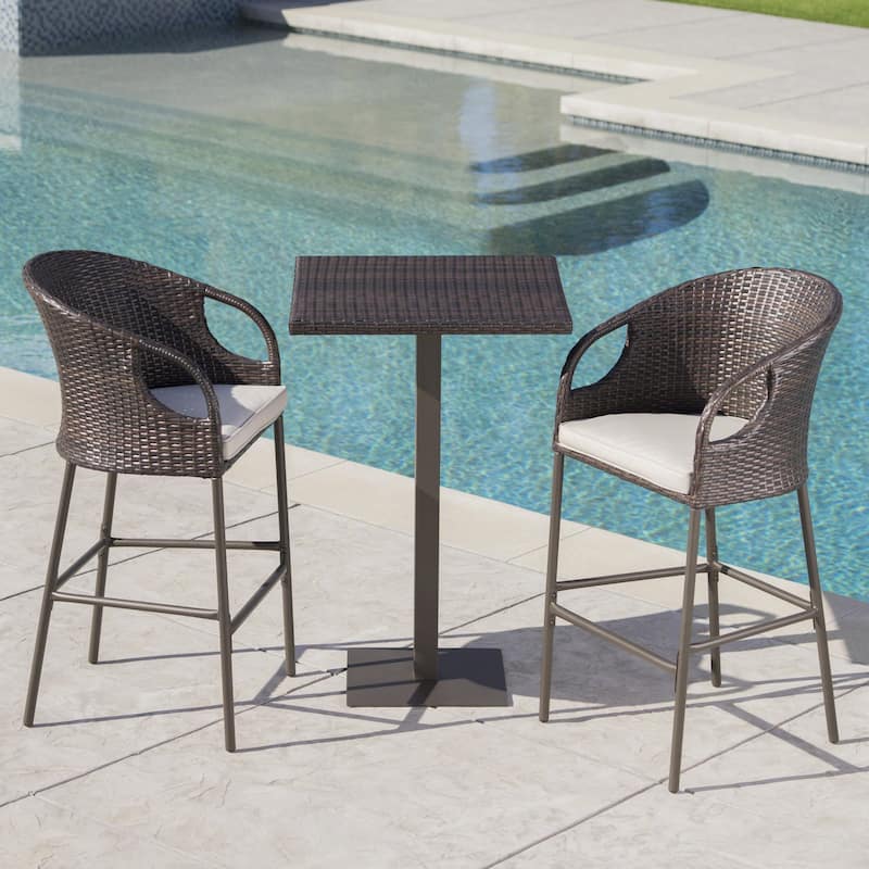 Dominica Outdoor 3-piece Wicker 40-inch Square Bar Set with Cushions by Christopher Knight Home
