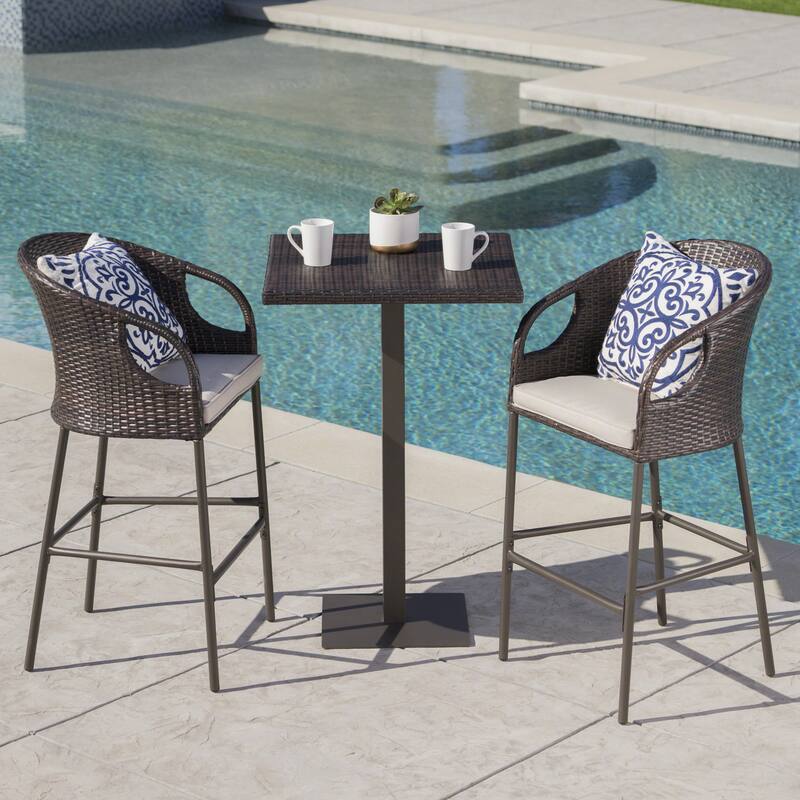 Dominica Outdoor 3-piece Wicker 40-inch Square Bar Set with Cushions by Christopher Knight Home