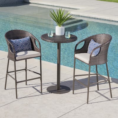 Dominica Outdoor 3-piece Wicker 40-inch Round Bar Set with Cushions by Christopher Knight Home