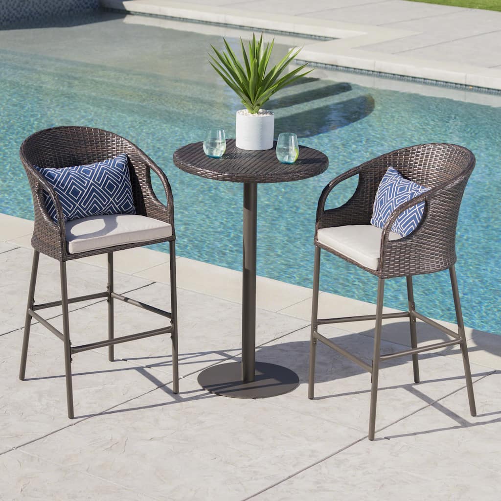 Dominica Outdoor 3-piece Wicker 40-inch Round Bar Set with Cushions by Christopher Knight Home