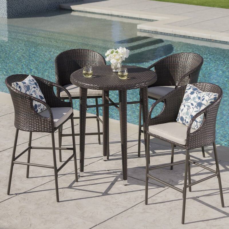 Dominica Outdoor 5-piece Wicker 41-inch Round Bar Set with Cushions by Christopher Knight Home - Brown