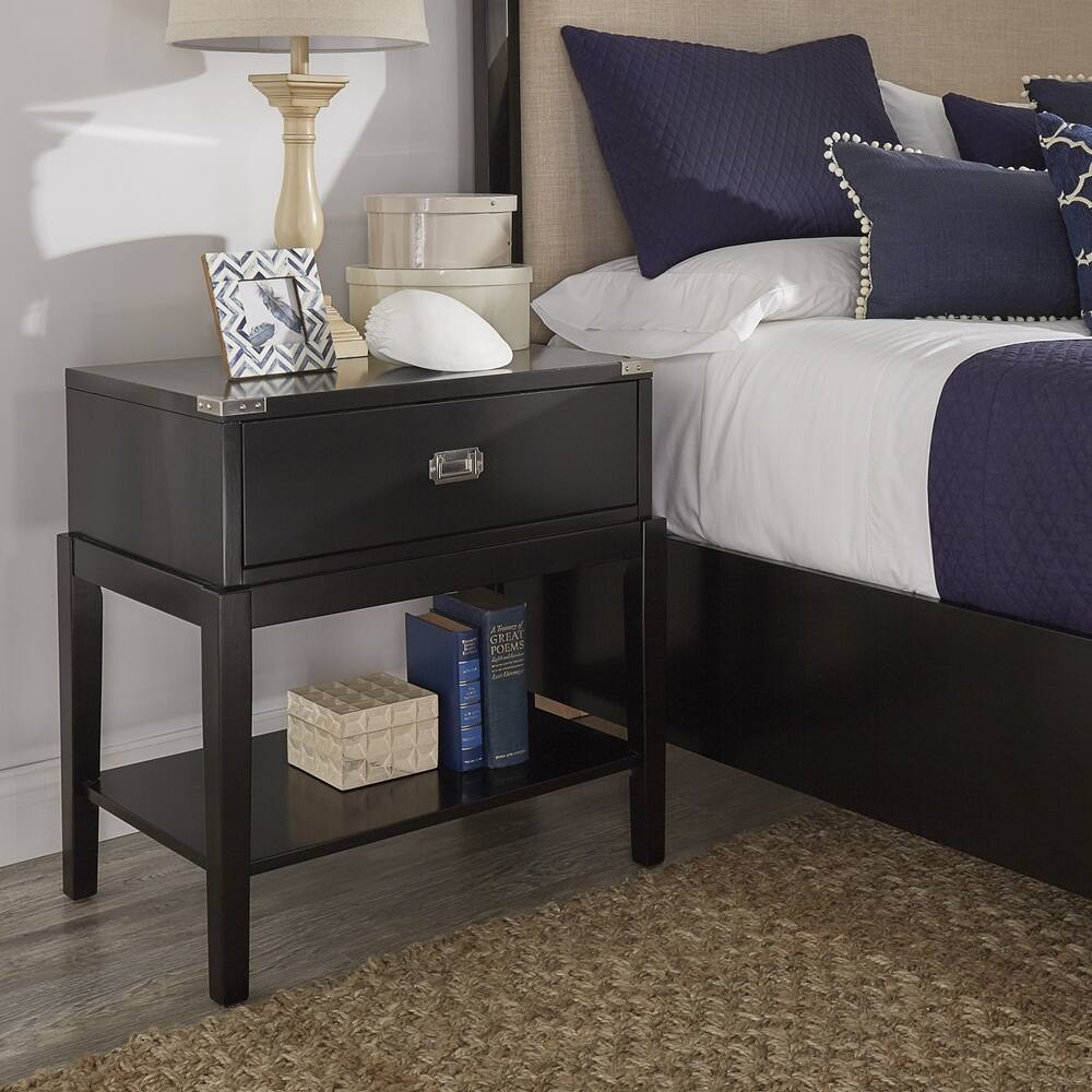 Lonny 1-Drawer Black Wood Campaign Nightstand by iNSPIRE Q Classic