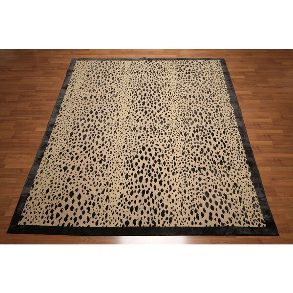 Contemporary Eclectic Modern Oriental Animal Print Beige And Black Contemporary Eclectic Modern Oriental Animal Print Beige And Black Area Rug 8 X27