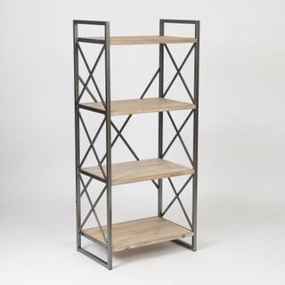 Natural Wood And Metal 54 Inch 4 Shelf Etagere Bookcase On Sale Overstock 19210446