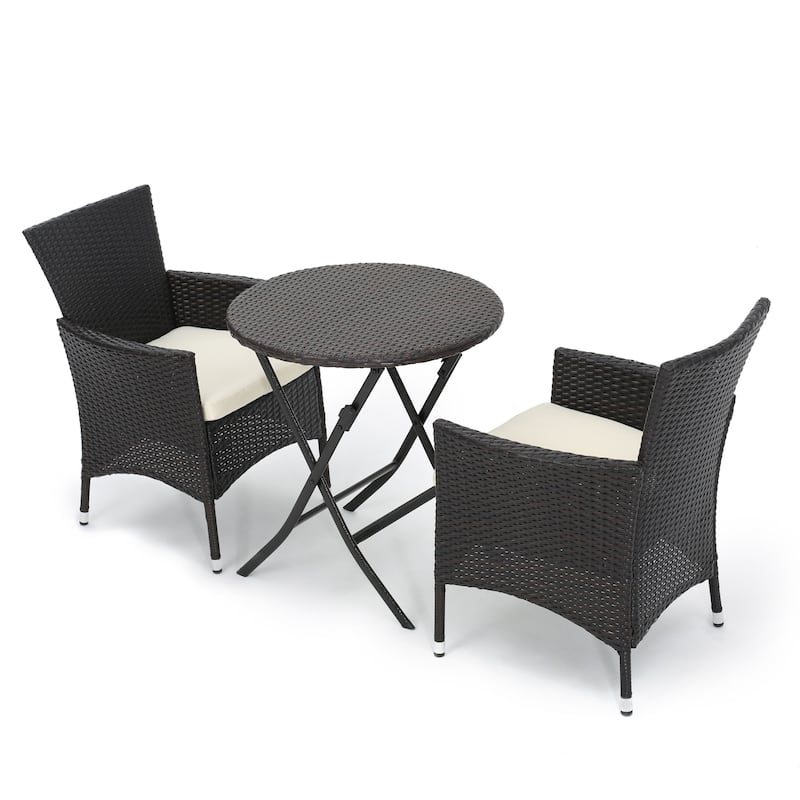 Malaga Outdoor 3-piece Round Wicker Dining Bistro Set with Cushions by Christopher Knight Home - Brown