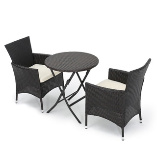 Malaga Outdoor 3-piece Round Wicker Dining Bistro Set with Cushions by Christopher Knight Home