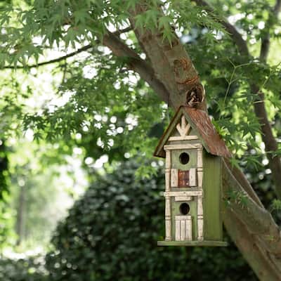 Glitzhome Tall Two-Tier Hand Painted Wood Birdhouse