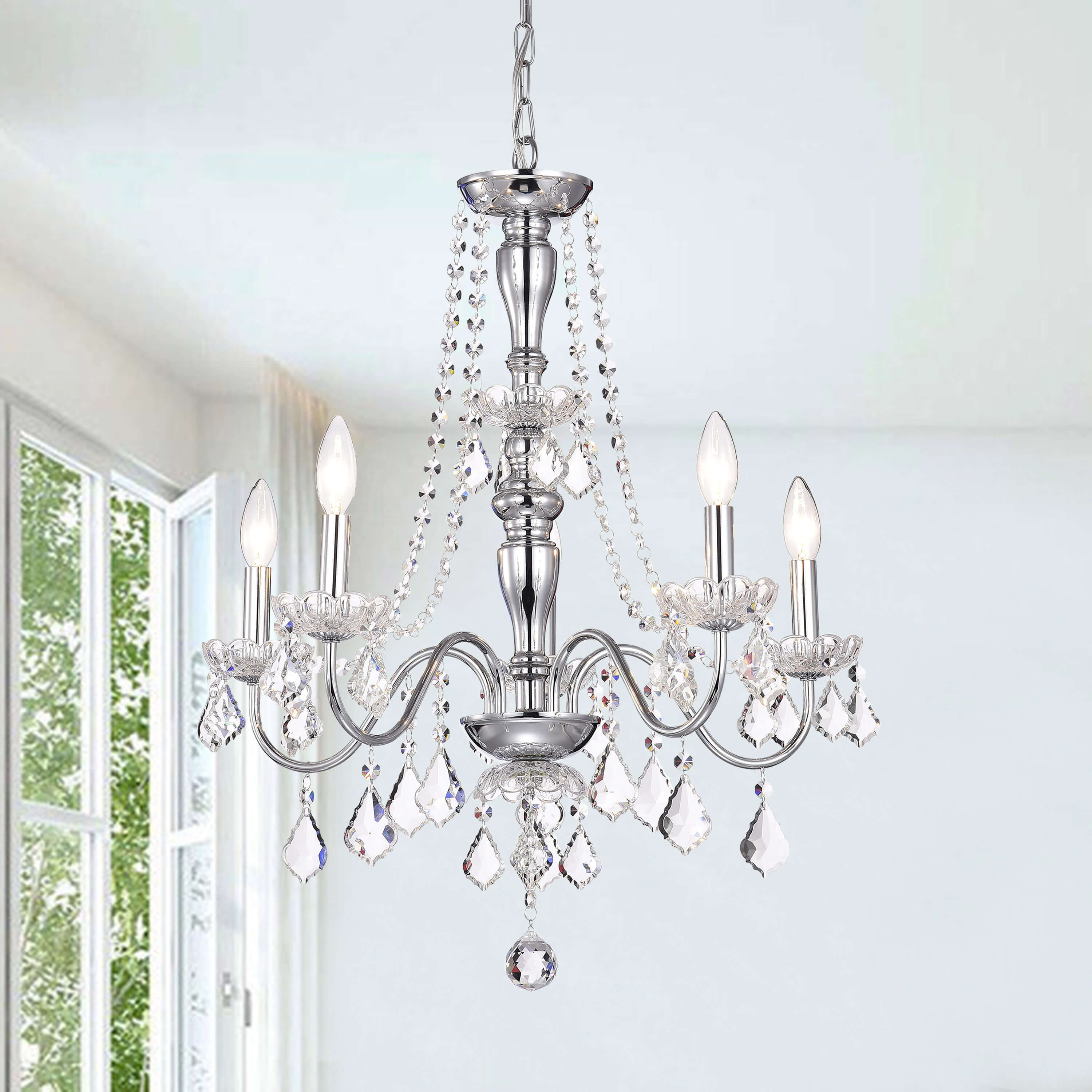 Chrome 5-light Crystal Chandelier - Chandeliers For Bedrooms by Overstock.com