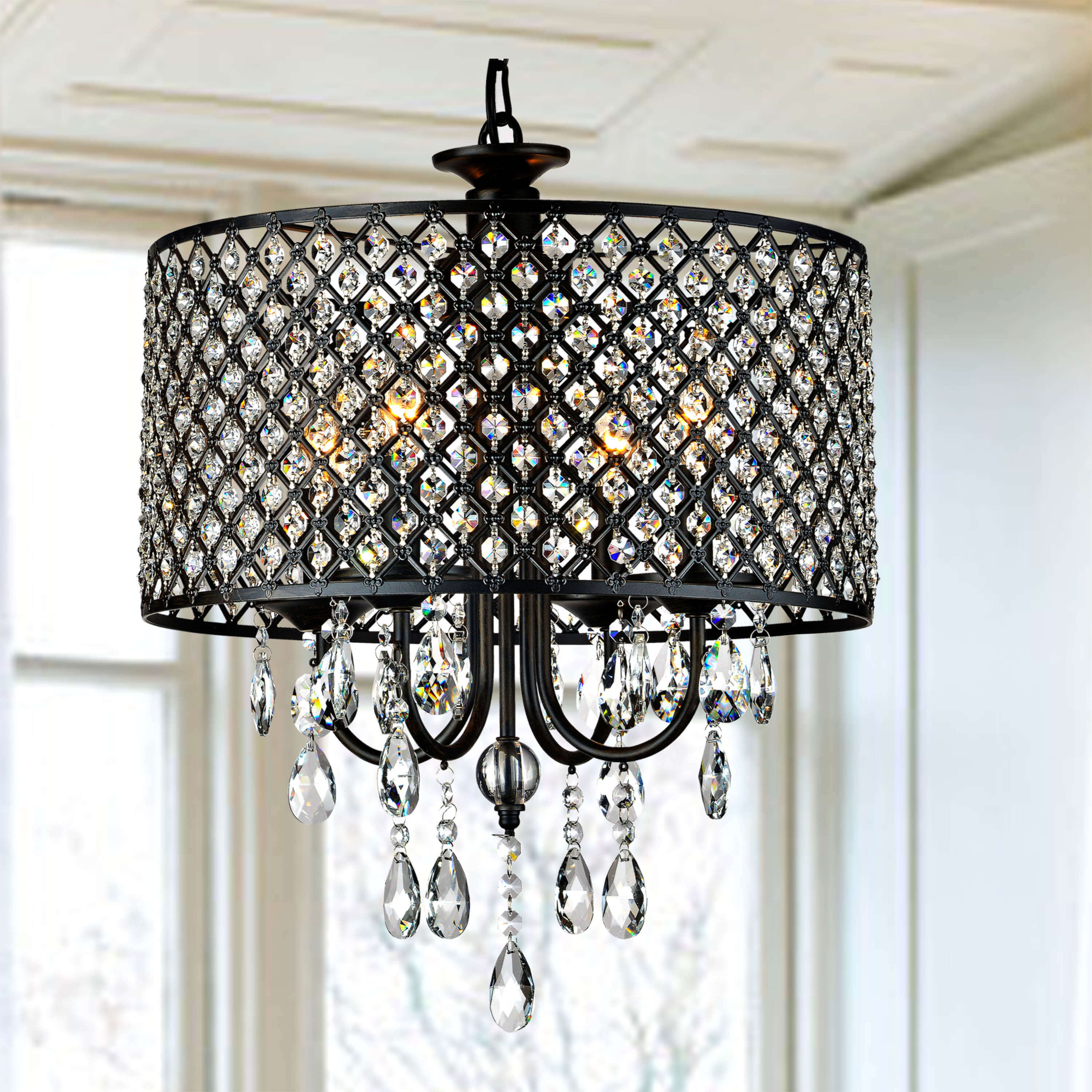 Silver Orchid Berger  Antique Black 4-light Round Crystal Chandelier (4-light Round Crystal Chandelier) - Chandeliers For Bedrooms by Overstock.com