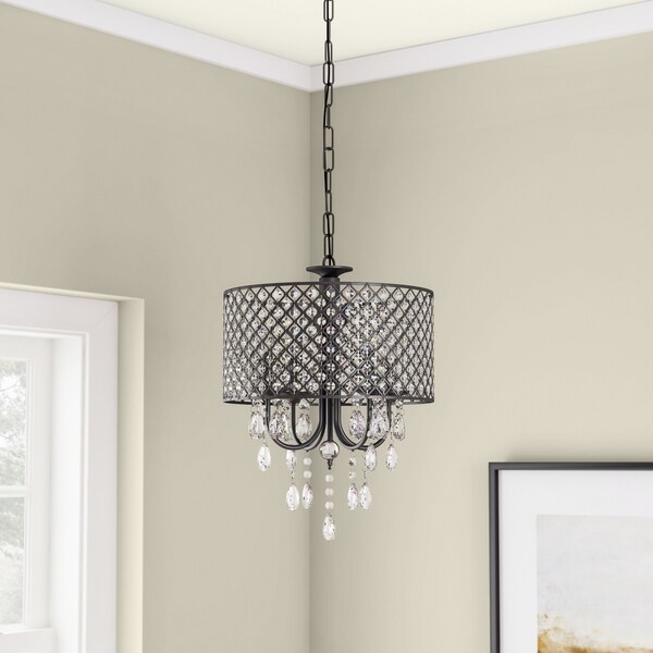 Porch & Den Cherrywood Merrie Lynn Antique Black 4-light Round Crystal Chandelier