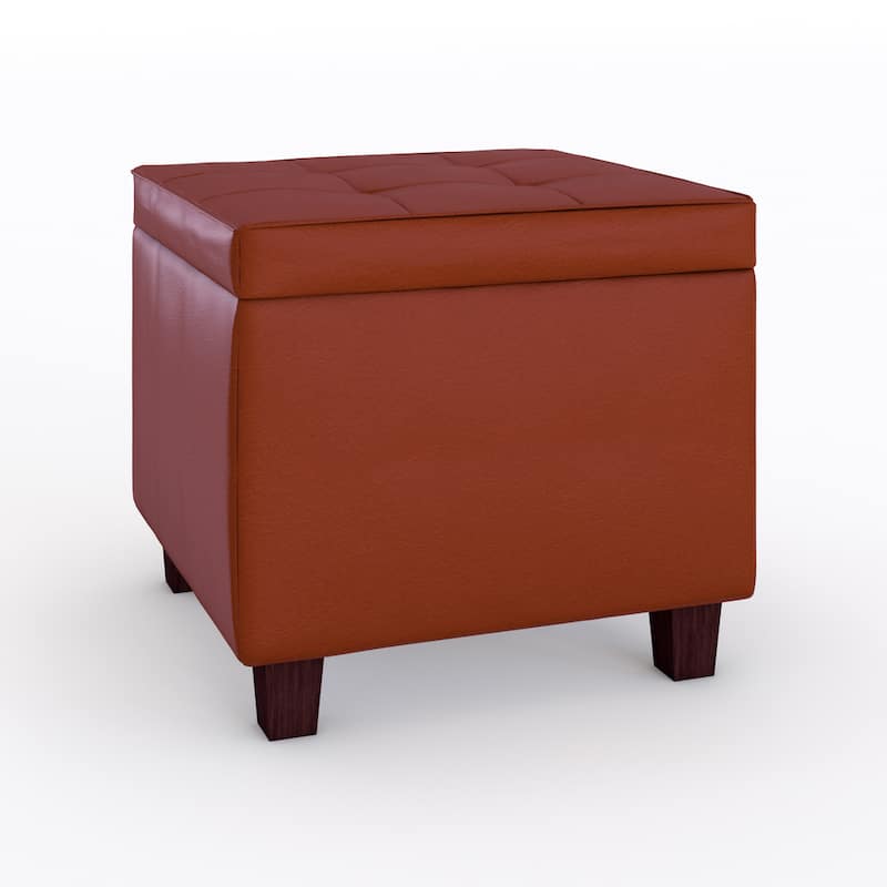 Porch & Den Bittern Tufted Square Dark Red Leatherette Storage Ottoman