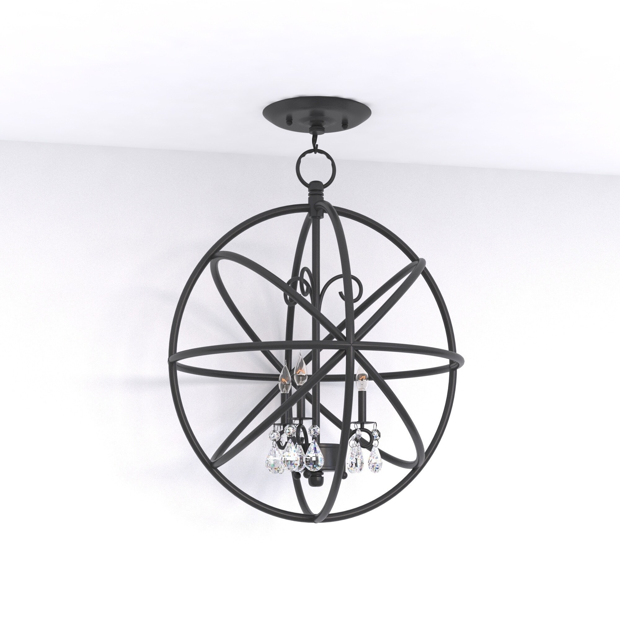 Benita 3-light Antique Bronze Metal Globe Crystal Flush Mount Chandelier (3-Light, Antique Bronze, Flush Mount Chandelier) - Chandeliers For Bedrooms by Overstock.com