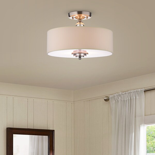 Porch & Den Cherrywood Concordia Satin Nickel Crystal Decorated Shade Flushmount Chandelier