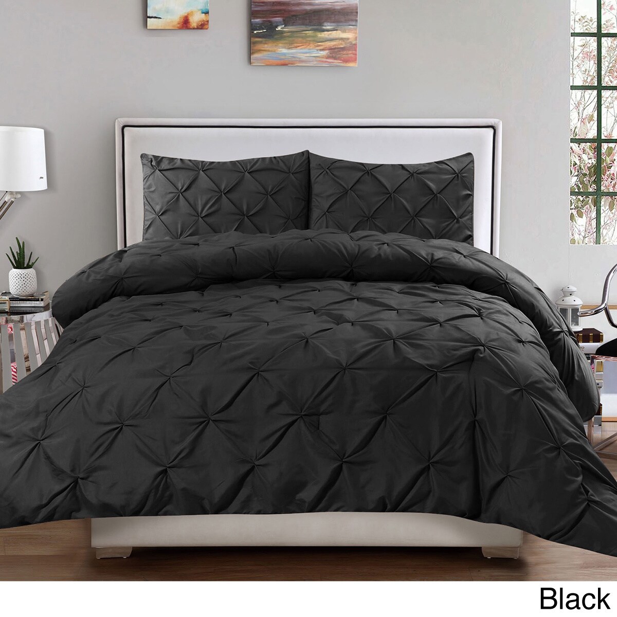 66 x 90inch Eternal Moment Pinch Pleat Duvet Cover with Zipper Closure Soft Luxurious Microfiber Pintuck Decorative Bedding Set with Pillow Shams 1 Duvet Cover and 1 Pillowcase White, Twin