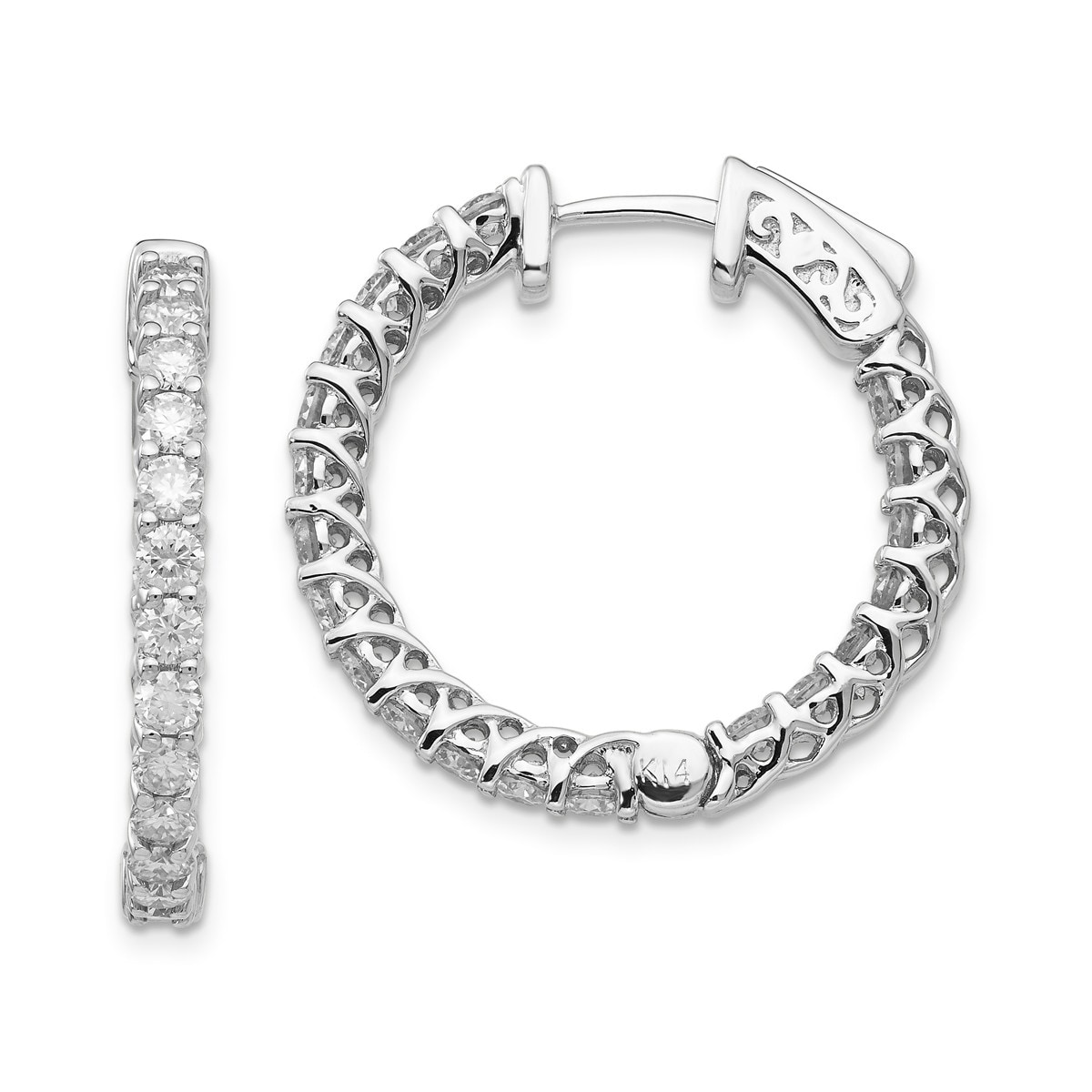 Real 14kt White Gold Round Hoop w//Safety Clasp Earring Mountings